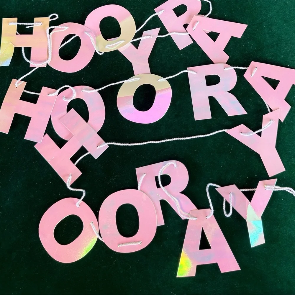 * HOORAY * Iridescent Holographic 8ft Banner * Celebrate * Birthday